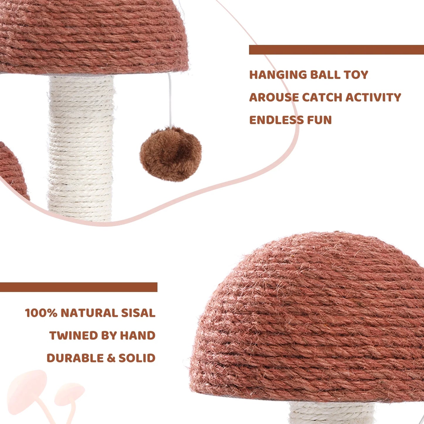 Mushroom-Shaped 19" Cat Scratching Post with Sisal for Kittens and Small Cats - Brown
