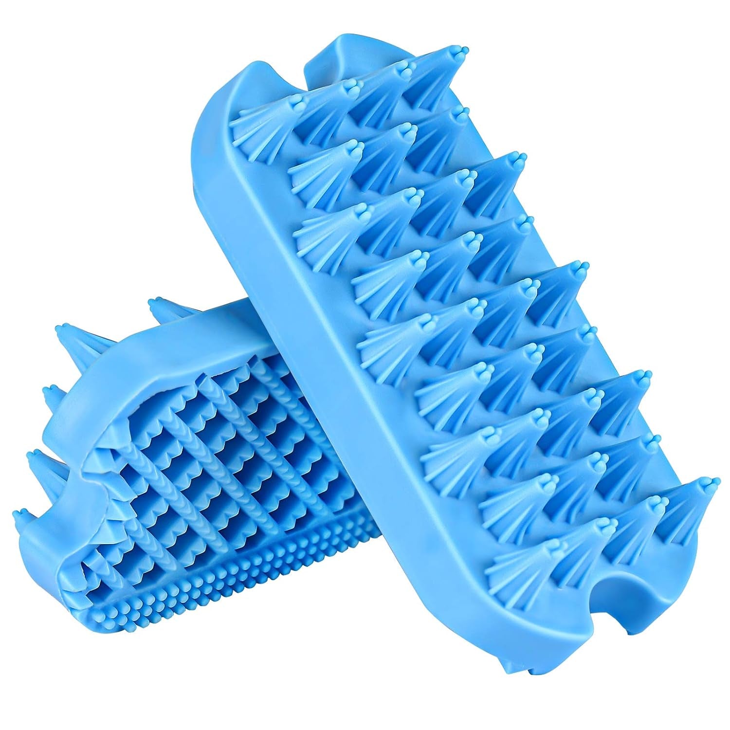 Silicone Dual-Sided Dog Grooming Brush for Deshedding and Massaging - Pet Hair Comb for Dogs, Puppies, and Cats (Blue)