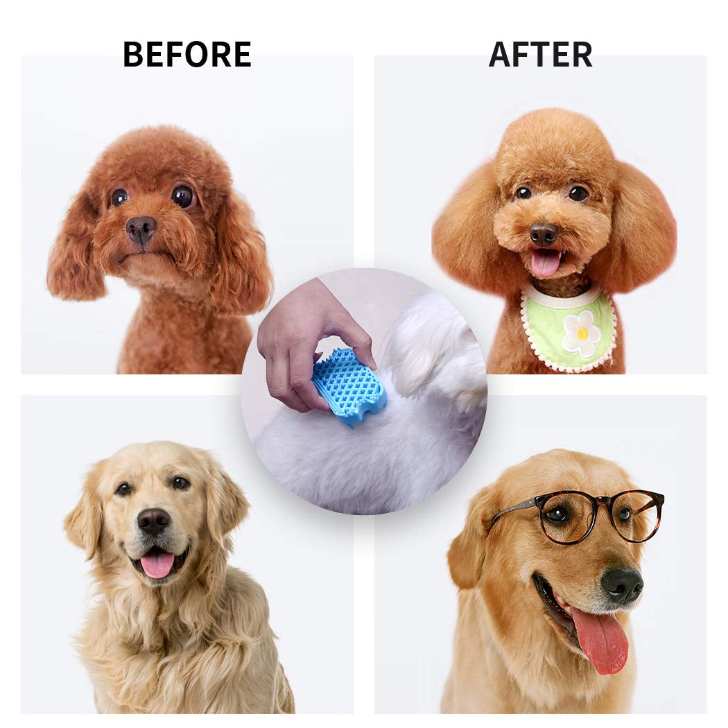 Silicone Dual-Sided Dog Grooming Brush for Deshedding and Massaging - Pet Hair Comb for Dogs, Puppies, and Cats (Blue)