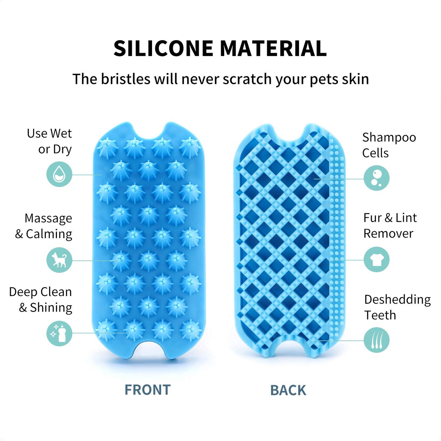 Silicone Dual-Sided Dog Grooming Brush for Deshedding and Massaging - Pet Hair Comb for Dogs, Puppies, and Cats (Blue)