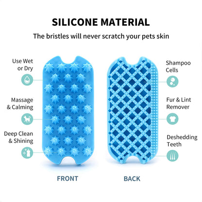 Silicone Dual-Sided Dog Grooming Brush for Deshedding and Massaging - Pet Hair Comb for Dogs, Puppies, and Cats (Blue)