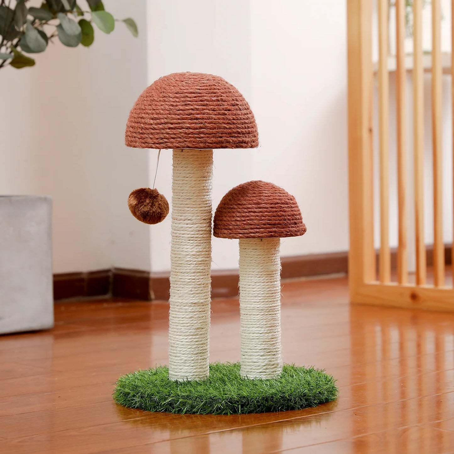Mushroom-Shaped 19" Cat Scratching Post with Sisal for Kittens and Small Cats - Brown