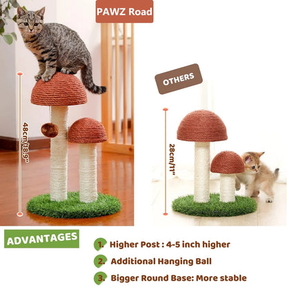Mushroom-Shaped 19" Cat Scratching Post with Sisal for Kittens and Small Cats - Brown