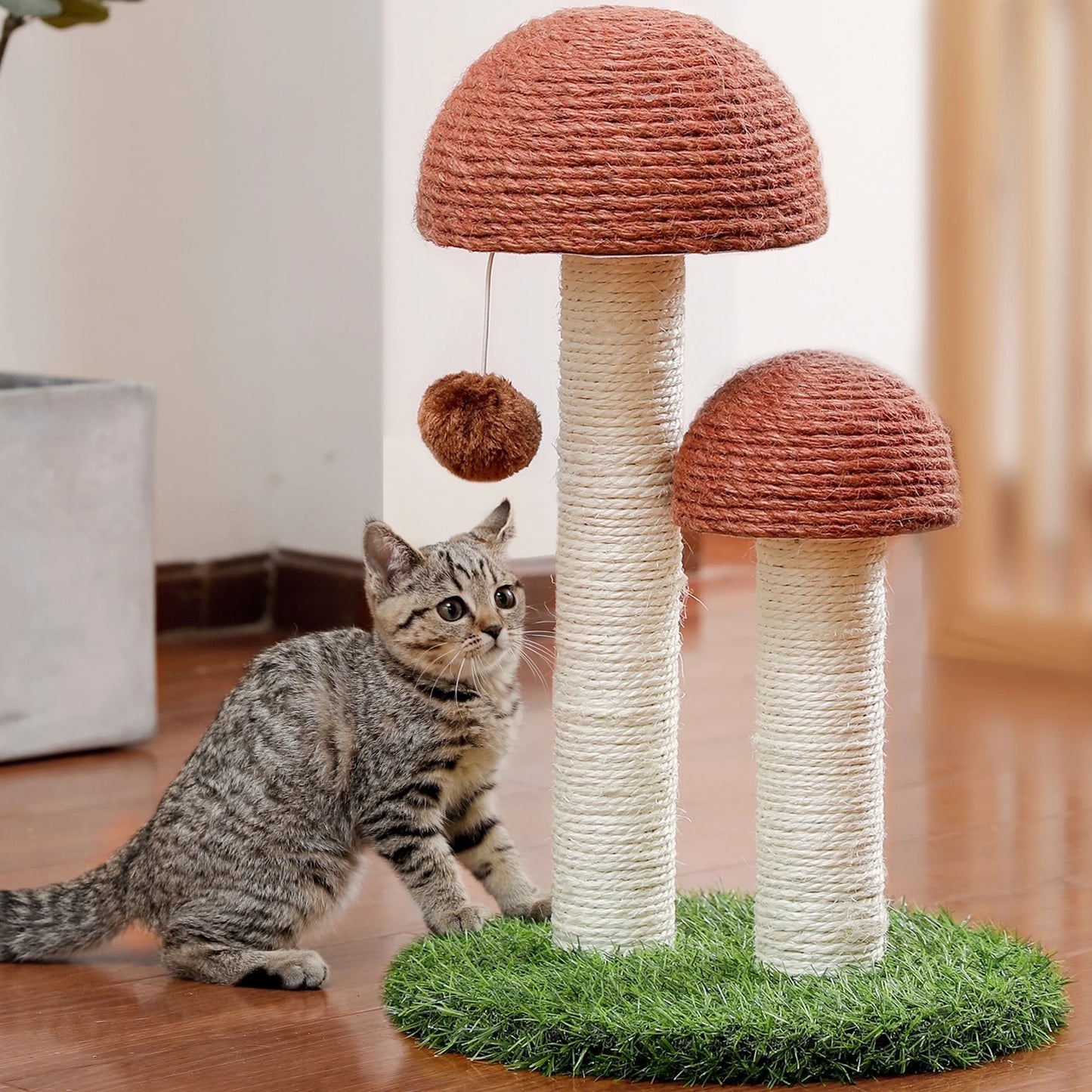 Mushroom-Shaped 19" Cat Scratching Post with Sisal for Kittens and Small Cats - Brown