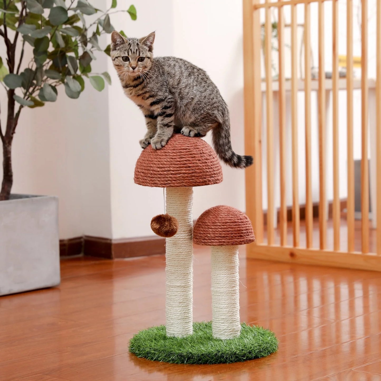Mushroom-Shaped 19" Cat Scratching Post with Sisal for Kittens and Small Cats - Brown