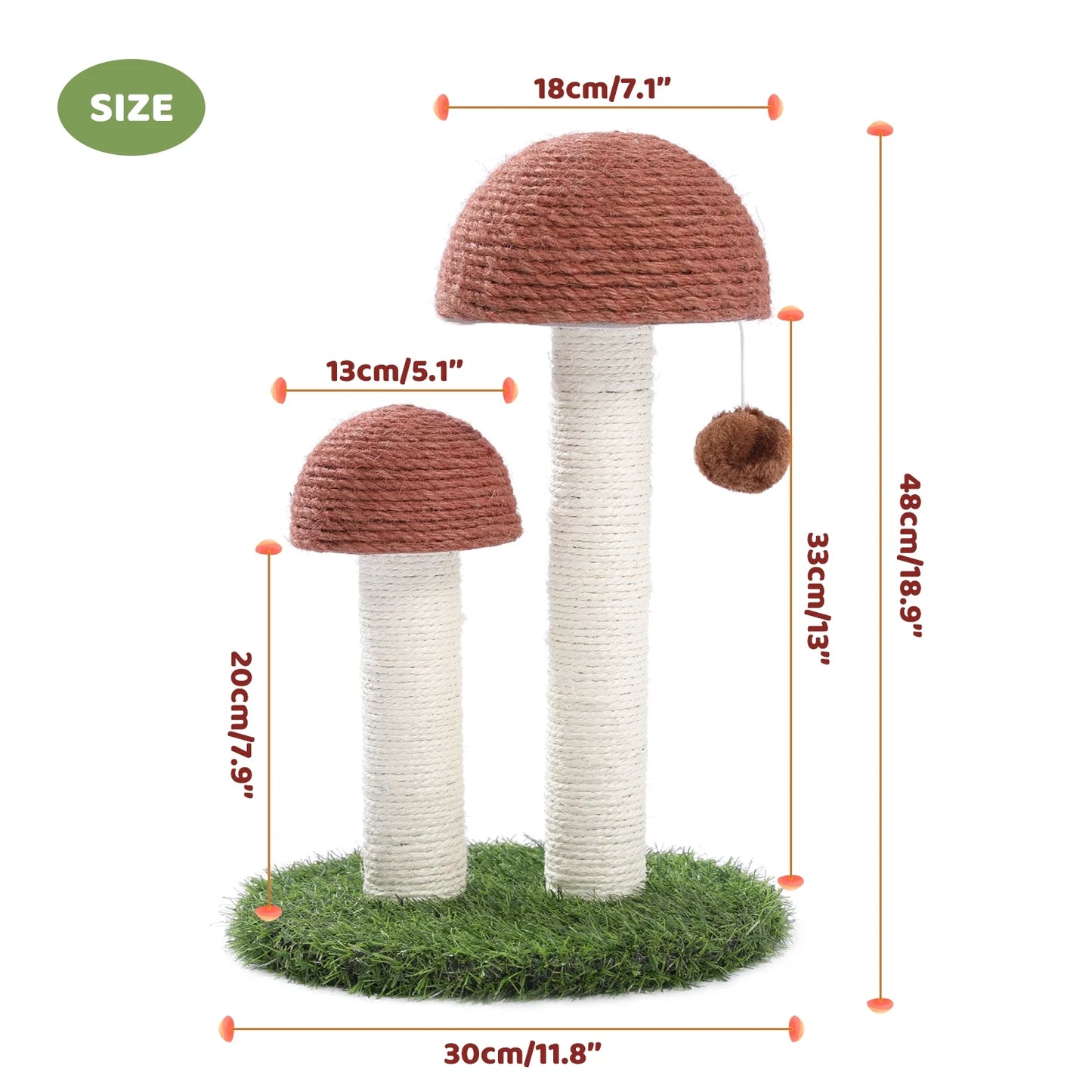 Mushroom-Shaped 19" Cat Scratching Post with Sisal for Kittens and Small Cats - Brown