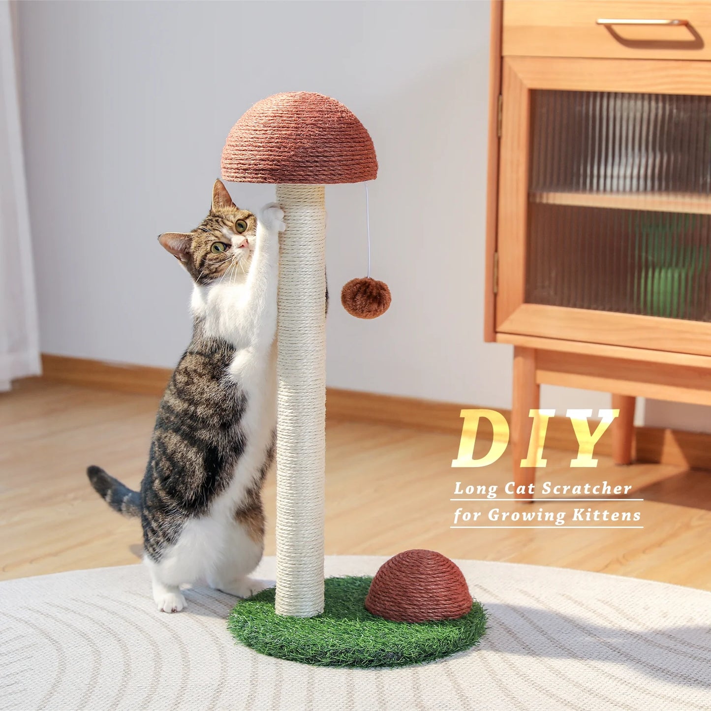 Mushroom-Shaped 19" Cat Scratching Post with Sisal for Kittens and Small Cats - Brown