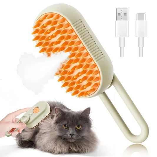 3-in-1 Electric Pet Grooming Brush with Steam Spray, Massage Function, and Anti-Tangle Design for Dogs and Cats