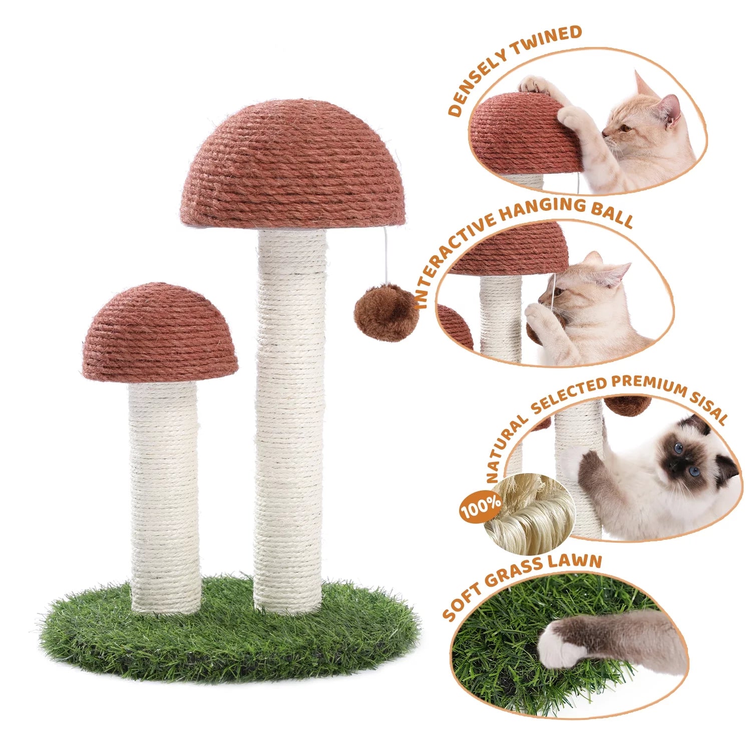 Mushroom-Shaped 19" Cat Scratching Post with Sisal for Kittens and Small Cats - Brown