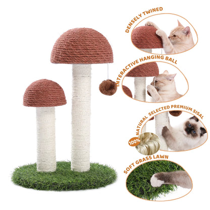 Mushroom-Shaped 19" Cat Scratching Post with Sisal for Kittens and Small Cats - Brown