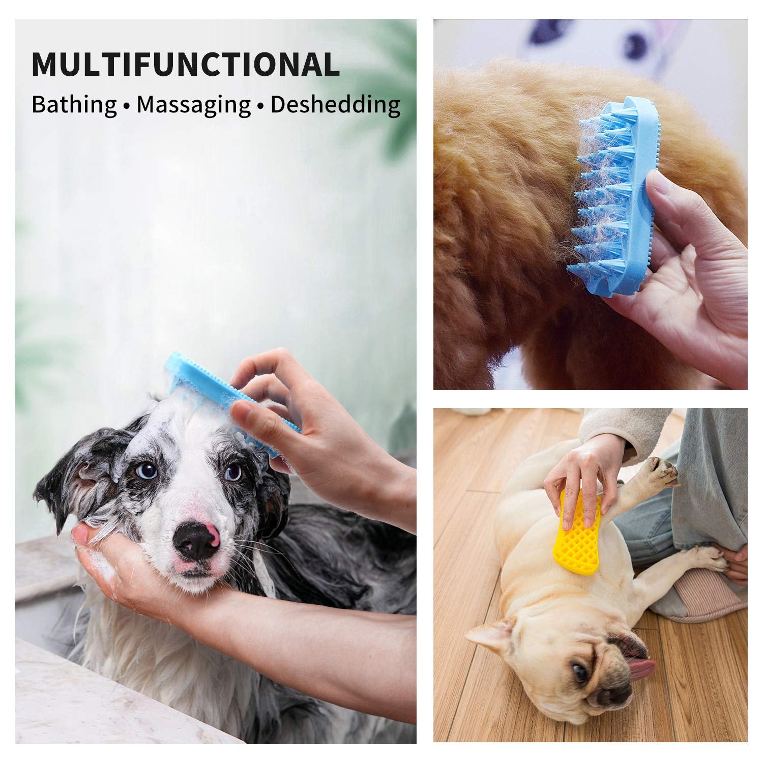Silicone Dual-Sided Dog Grooming Brush for Deshedding and Massaging - Pet Hair Comb for Dogs, Puppies, and Cats (Blue)