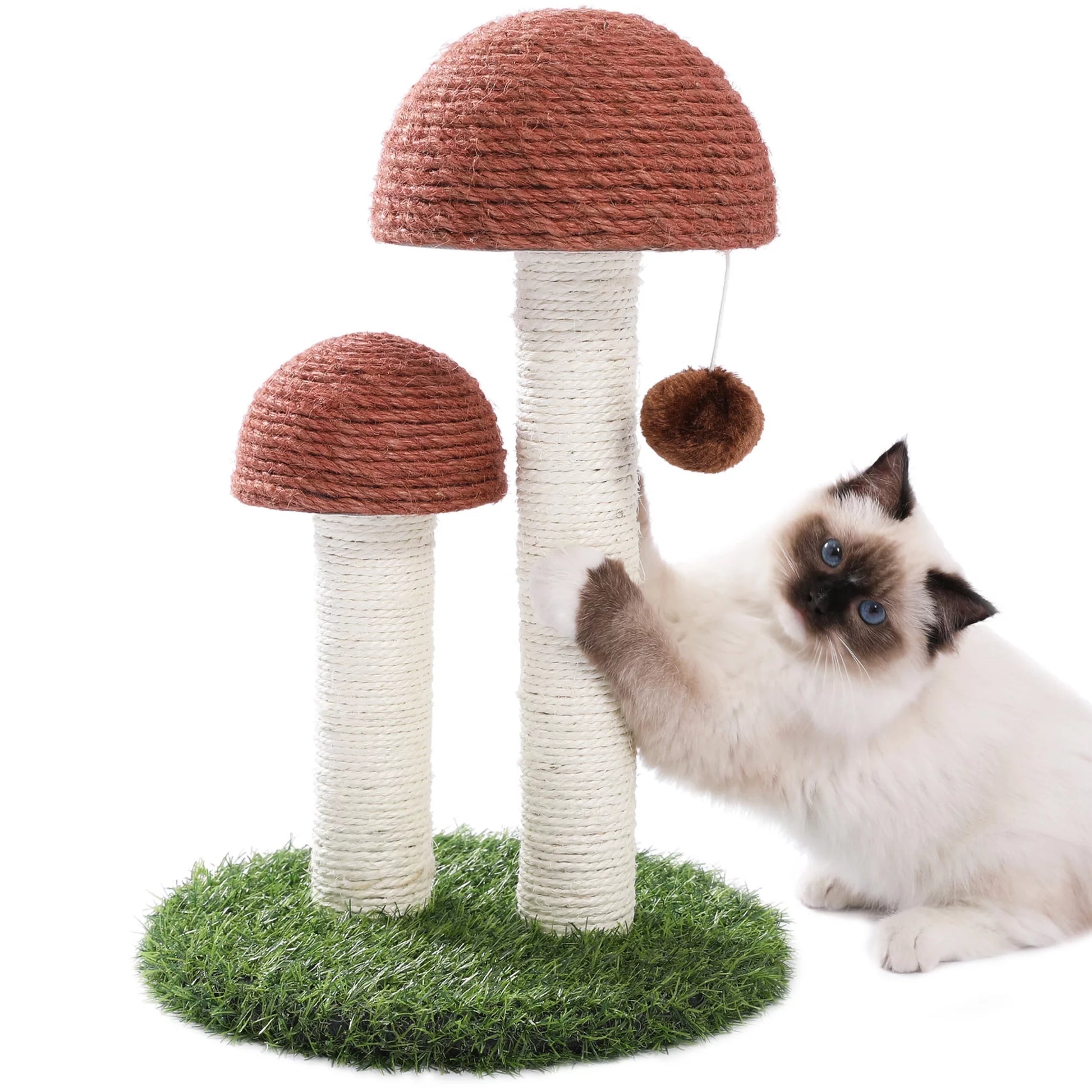 Mushroom-Shaped 19" Cat Scratching Post with Sisal for Kittens and Small Cats - Brown