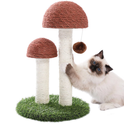 Mushroom-Shaped 19" Cat Scratching Post with Sisal for Kittens and Small Cats - Brown